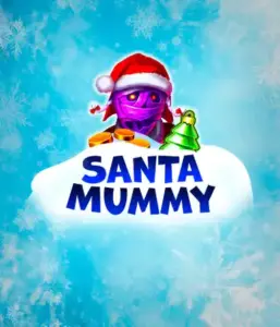  Behold the unique "Santa Mummy" slot game by Belatra, highlighting a mummified Santa dressed in festive holiday attire. This vibrant image captures the mummy with a bright purple hue, wearing a Santa hat, against a backdrop of snowy blue and frosty snowflakes. The game's title, "Santa Mummy," is prominently displayed in large, icy blue letters.